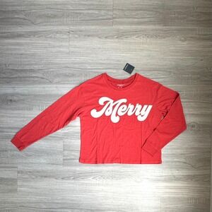 Women's Relaxed Fit Merry Long Sleeve Pullover Top Size M Comfy Holiday Layering